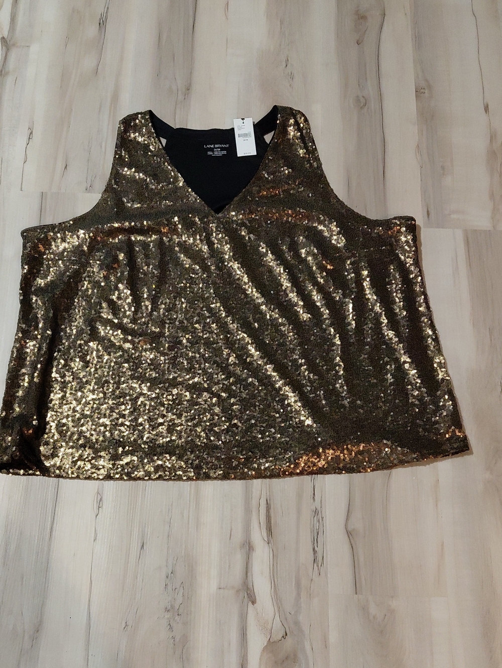 Lane Bryant Metallic Gold Sequin V-Neck Tank